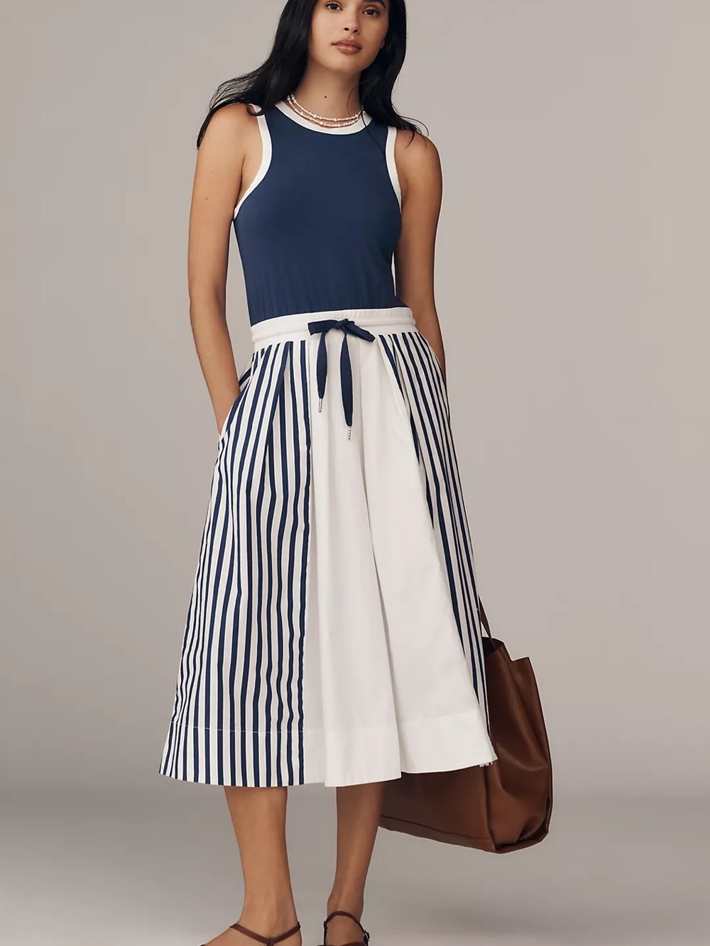 NWT Anthropologie Daily Practice Drawstring Twofer Midi Dress